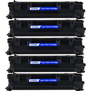 5 Pack HP 80A Black Compatible Toner Cartridge (CF280A)
