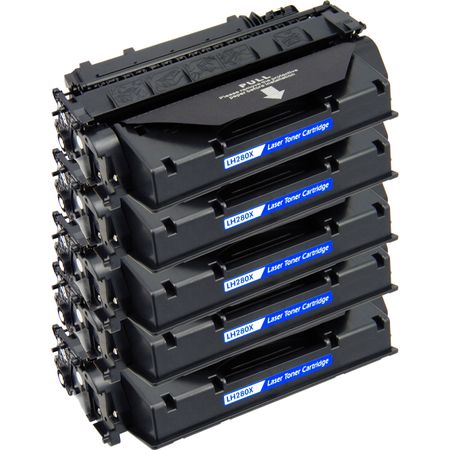 5 Pack HP 80X Black Compatible High Yield Toner Cartridge (CF280X)
