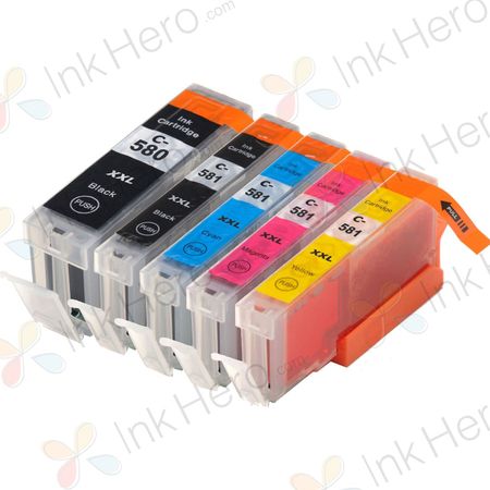 Cartouches d’encre compatibles Canon PGI-580XXL & CLI-581XXL – capacité super haute, lot de 5